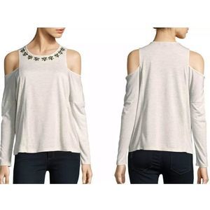 Romeo & Juliet Heather Oatmeal Cold Shoulder Top